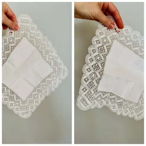 Vintage Louise Verschueren Ivory Lace Embroidered Handkerchief White