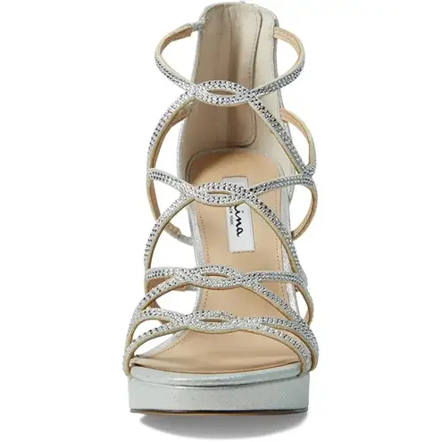 Nina Sassie Crystals Bridal Cocktail Party High Heels Women's 8 True Silver