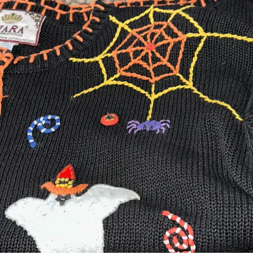 Tiara International Tiara Vintage Women’s Size XL Black Orange Candy Corn Ghosts Halloween Sweater