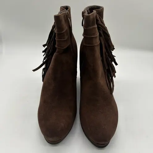 Nature Breeze Boots Womens 8.5 Brown Suede Fringe Side Zip Ankle Boots NEW