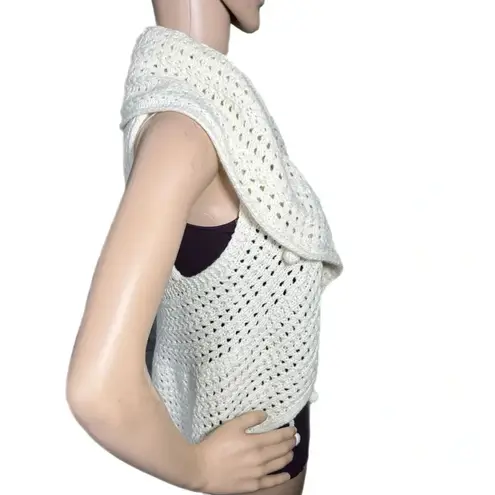 Mud Pie Vintage Y2K Crochet Knit Cardigan Sweater Size S Ivory Sleeveless Shawl