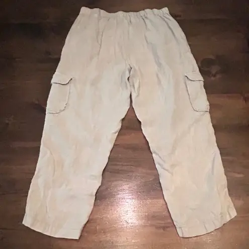 Rachel Roy 100% Linen Cargo Cropped Pants Khaki Beige Casual Lightweight Medium Tan