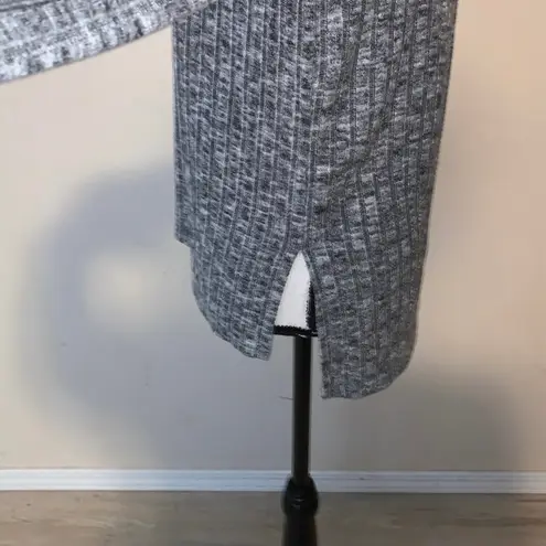 Cloud Chaser gray ribbed knit turtleneck sweater high low side slits