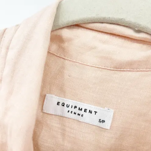 Equipment Femme Womens Beachy Linen Button Down Shirt Long Sleeve Peach Size S