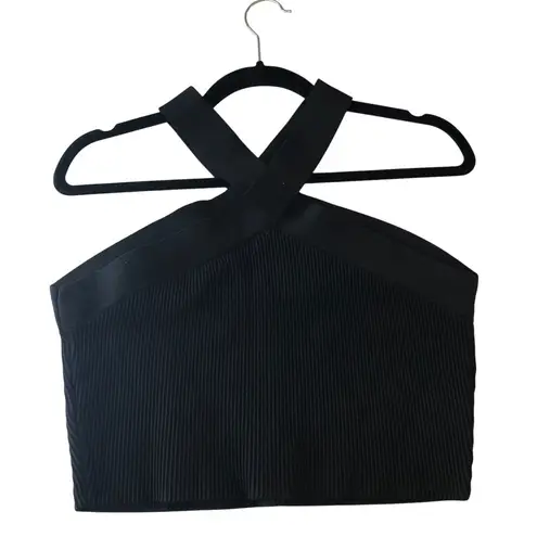 Babaton Womens Crop Top Ribbed Crossover Straps Stretch Black XL