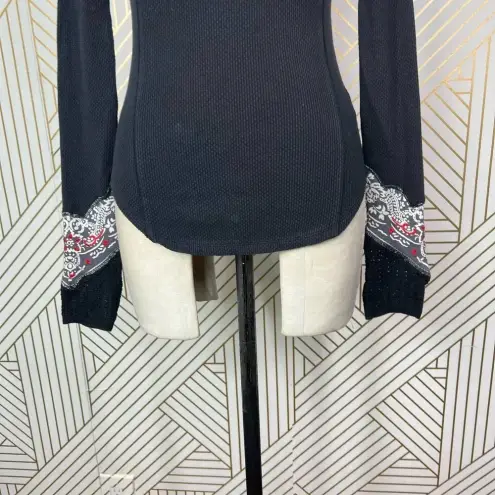 Free People ‎ Bandana Cuff Thermal Top in Black Size US XS