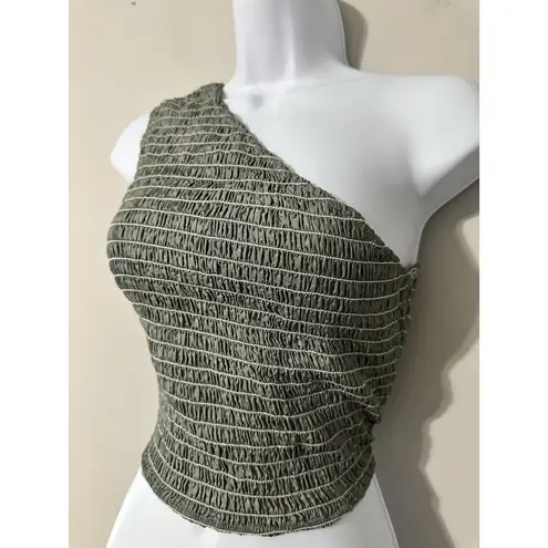 NOMIA Smocked One Shoulder Crop Top Sage Green Size S NWOT Y2K