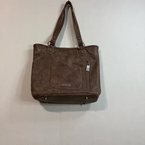Trinity Ranch Elegant Brown Tote with Blue Accents