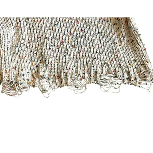 Adora Sweater SZ Med Distressed Rag Multicolor Pom Pom's Oversized Crop Chunky