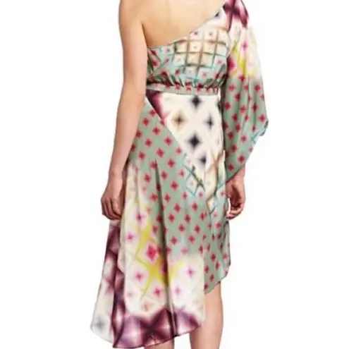Charlie Jade One Shoulder Geometric Watercolor Pixel Cascade Dress S Silk
