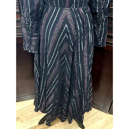 Farm Rio  Women's Black Metallic Lurex Striped Long Sleeve Maxi Dress XS NWOT