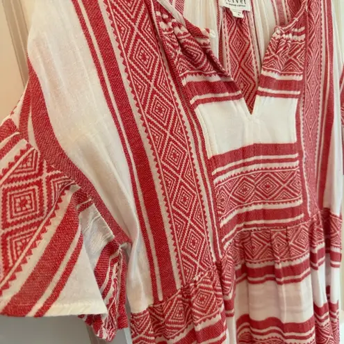 Velvet By Graham And Spencer Janaye Island Jacquard Ruffle Red & White Dress | S