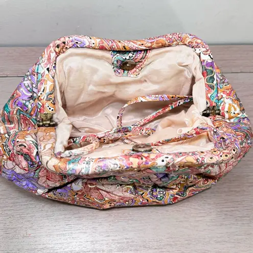 Vintage 1980s Quilted Painted Leather Paint Splash Purse Handbag Multicolor Pink