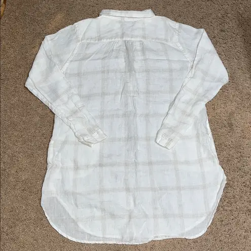 CP Shades Teton Linen Tunic Dress Patch Pockets Long Sleeve V Neckline White S