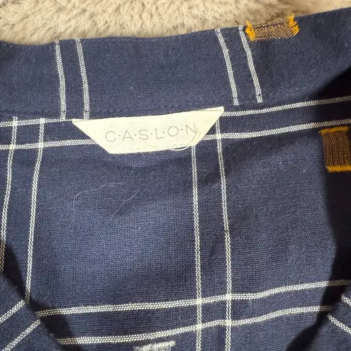 Caslon Plaid Short Sleeve Button Front Top Blue Cotton Size XXL Summer Beach