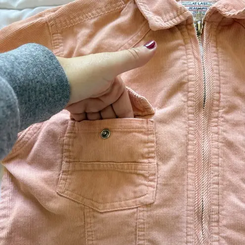 VTG 1980s Jean Jacket Women Small Corduroy Collar Barn Coat Coral Orange Y2K 90s