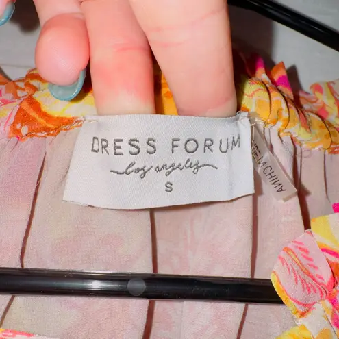 Dress Forum Women's Size Small Orange Floral Print Chiffon Ruffle Sleeve Top