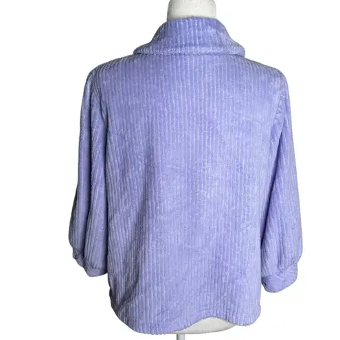 Vintage 90s Textured Fleece Button Up Jacket Medium Purple Pockets Sweater