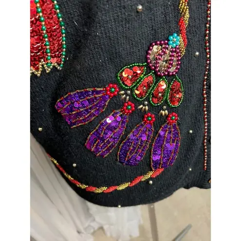 Cardigan sweater sequin beaded 1980s Gold Size L