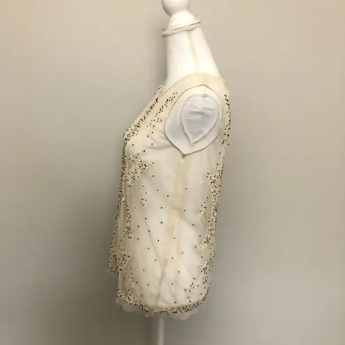 Willow & Clay Top Crocheted Beaded Cami Sleeveless Floral Mesh Sheer Cream Black