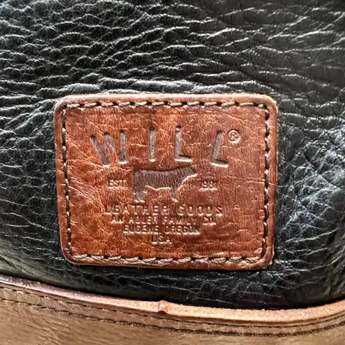 William B Will Leather Goods Black Brown Leather Drawstring Hobo Crossbody Shoulder Bag