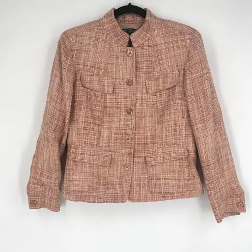 Lafayette 148 New York Petite Tweed Blazer Jacket Pink Tan Size 8 Linen Blend