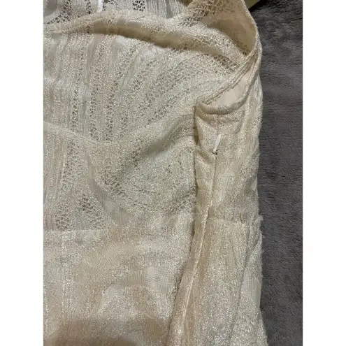 Free People  SZ Medium Mini Sleeveless Dress Beige White‎ Swirly Lined Bohemian