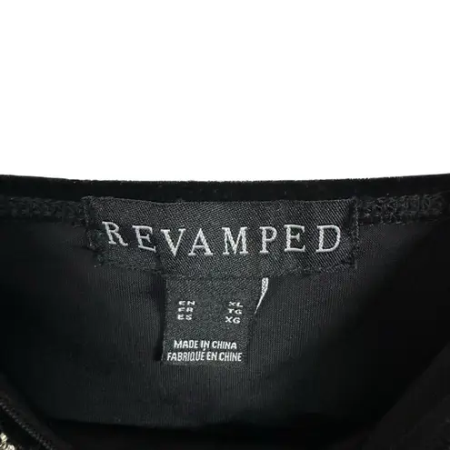 Revamped Women Sz XL Black Velveteen Pencil Mini Dress Rhinestone Fringe Velvet