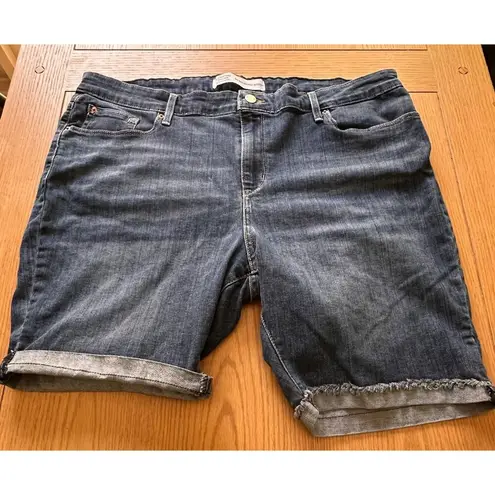 Levis Signature Size 36 Unisex Blue Denim Bermuda Shorts Frayed Hem