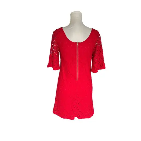 Love Note Love Notes Size M Red Lace Dress Bell Sleeves Oversized Zipper Classic Demure