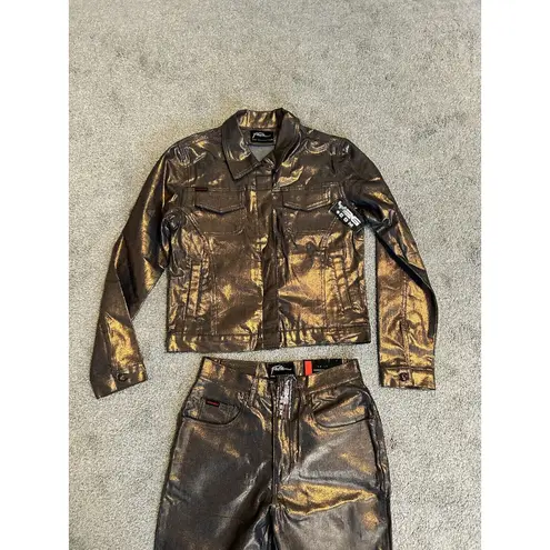Vintage Y2K FUBU Metallic Brown Pants 7/8 And Matching Jacket 9/10 NWT Size M