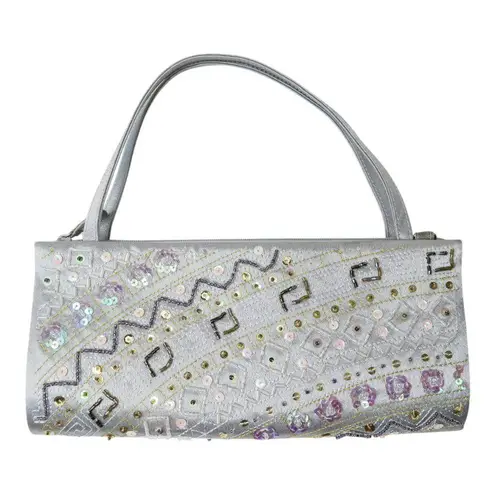 Vintage 90s Metallic Silver Beaded Sequin Mini Bag