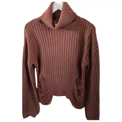 Cotton Candy LA Brown Knit Distressed Turtleneck Sweater M/L Size undefined