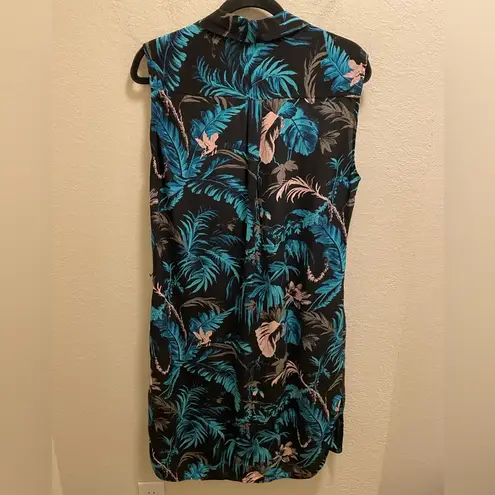 Equipment Tropical Leaf Collared Sleeveless Silk Knee Length Dress Size S
