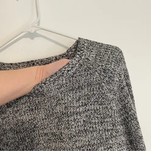 Coldwater Creek Black White Chunky Knit High Low Cotton Crew Neck Sweater PETITE