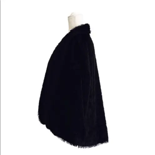 Madison Jacket Coat Black Faux Fur Tipped Fox Open Front Swing Coat Small