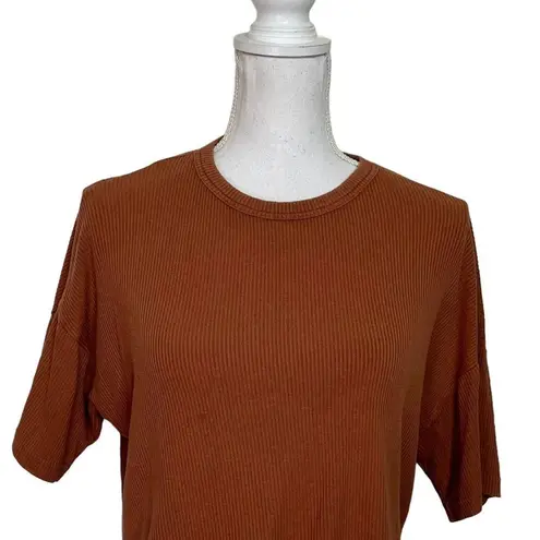 Naadam Ribbed Lightweight Cropped Top Tee Cashmere Blend Short Sleeves Size S