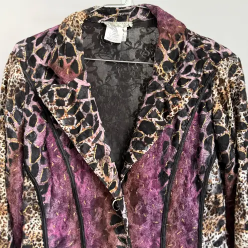 Alberto Makali sz L Blazer Jacket Animal Print Colorful Lace Lagenlook Art