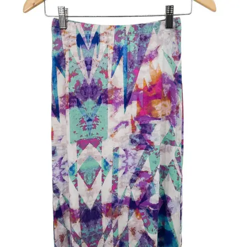 Urban Outfitters Abstract Colorful Geometric Printed Boho High Waisted Maxi Skirt Side Slit