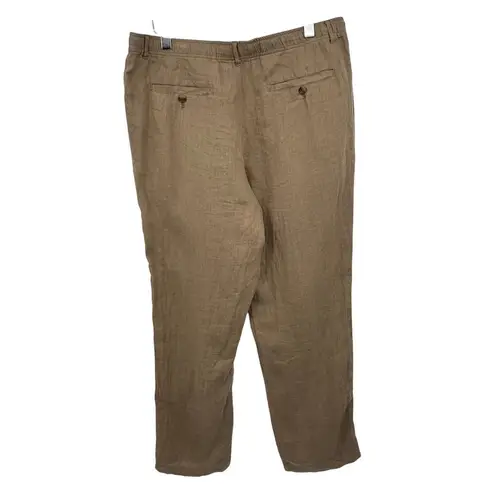 Club Room Luxury linen pants women's L straight elastic waist lagenlook tan Size L