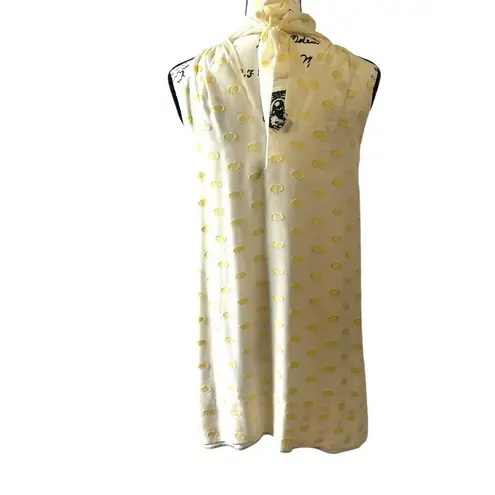 Nell Couture Yellow Polka Dot Silk Blend Halter High‎ Neck USA Women's Size 0