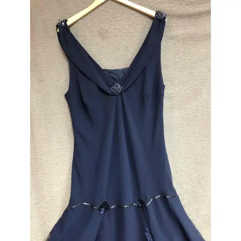 Unique Vintage  Navy Sleeveless V-Neck Sheer Overlay Evening Dress 2XL