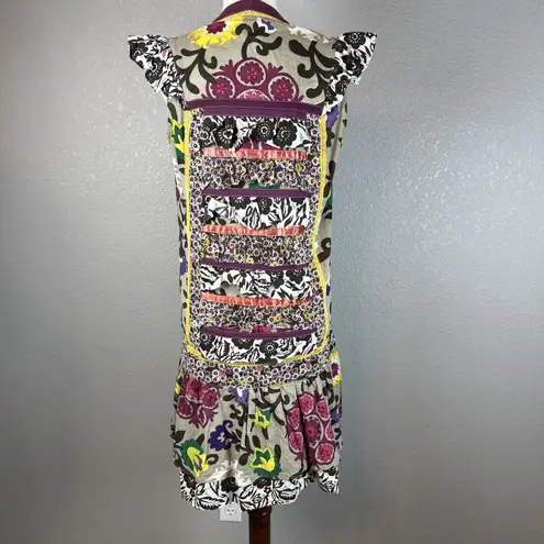 Double D Ranch Womens Drop Waist Tunic Dress Size S Floral Patchwork Ribbon Trim