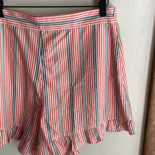 See By Chloe SEE BY CHLOÉ Neo Janis Striped Cotton Poplin Frill Shorts Red Multicolored