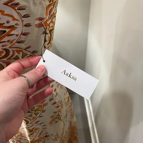 Aakaa Orange Cream Mosaic Boho Pattern Evening Maxi Halter Dress Size Small