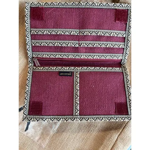 None African Print Large Boho Jute Tote & Wallet Round 9" Wooden Handles Cottage Gift