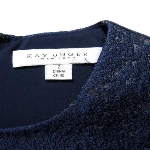 Kay Unger NWT Belinda Midi in Midnight Blue Pleated Jacquard Dress 2 $268