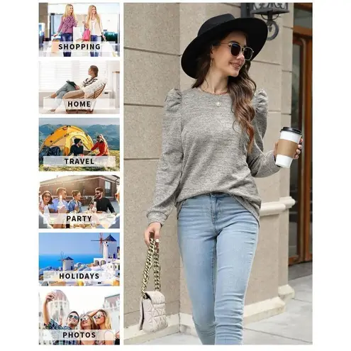 NEW Besshopie Puff Long Sleeve Shirt Round Neck knit S Gray