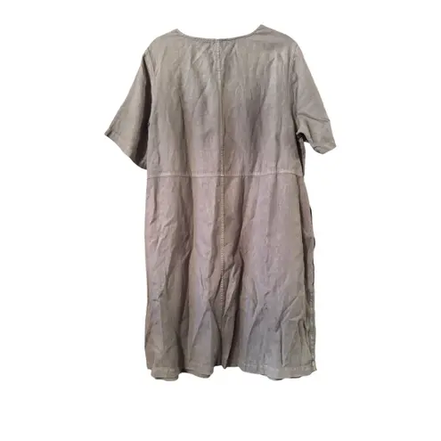 Pure Jill Garment Dyed 1005 Linen Short Sleeve Dress Pockets XL lagenlook Gray