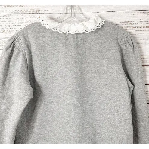 Manoush Womens Eyelet Collar Bow Long Sleeve Cropped Sweatshirt Gray Size Medium